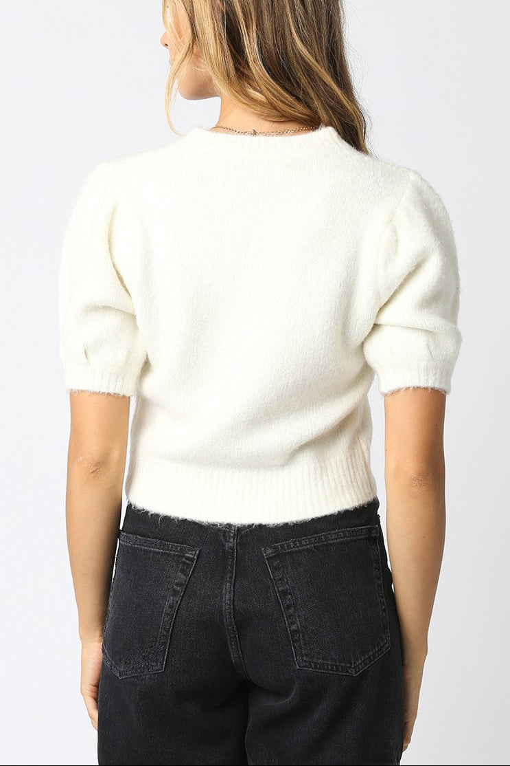 White Bubble Sleeve Sweater
