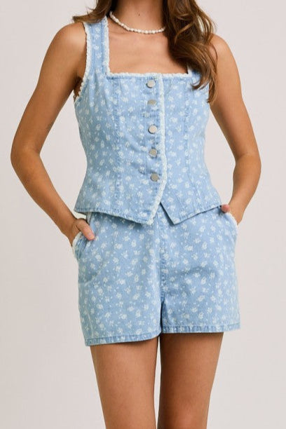 Denim White Floral Set