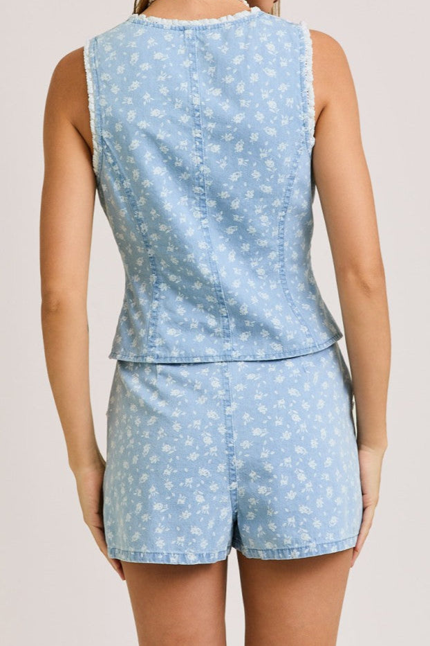 Denim White Floral Set