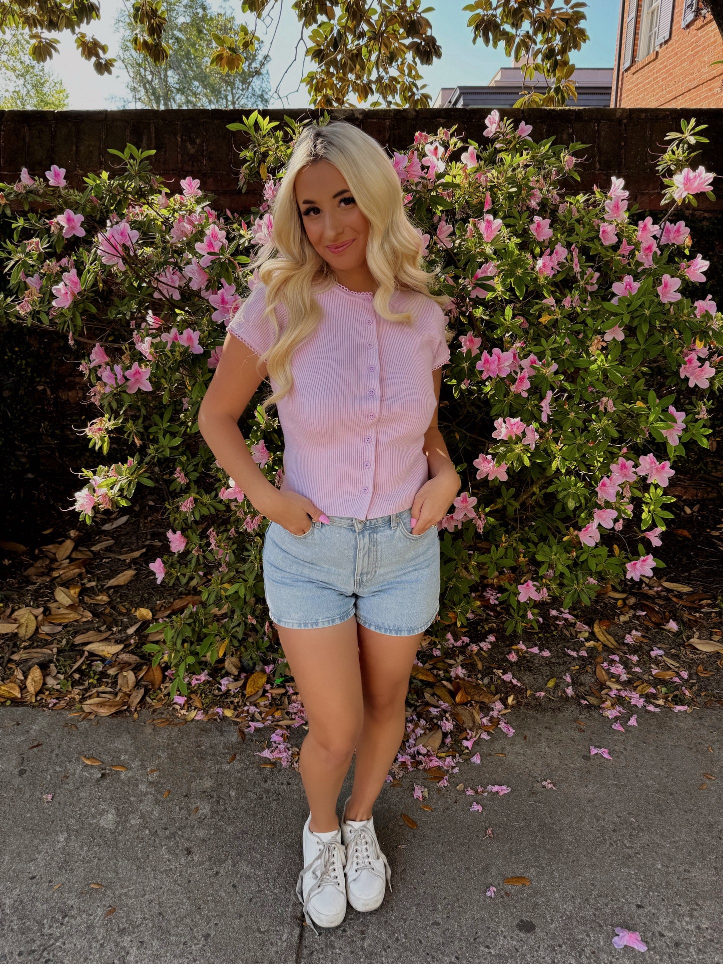 Pink Peony Ribbed Tee