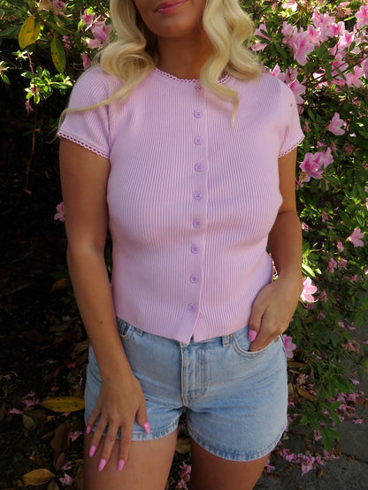 Pink Peony Ribbed Tee