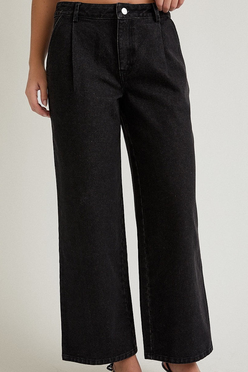 Mid Rise Black Denim Pants