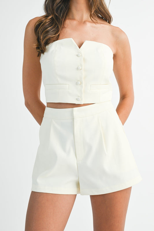 Ecru Button Down Tube Top and Shorts Set