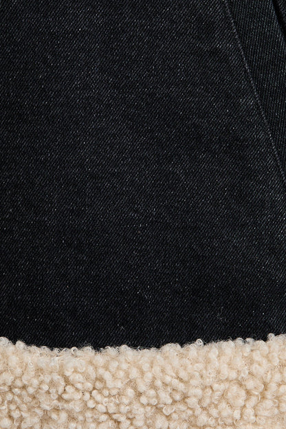 Fur Detailed Washed Black Denim Jacket