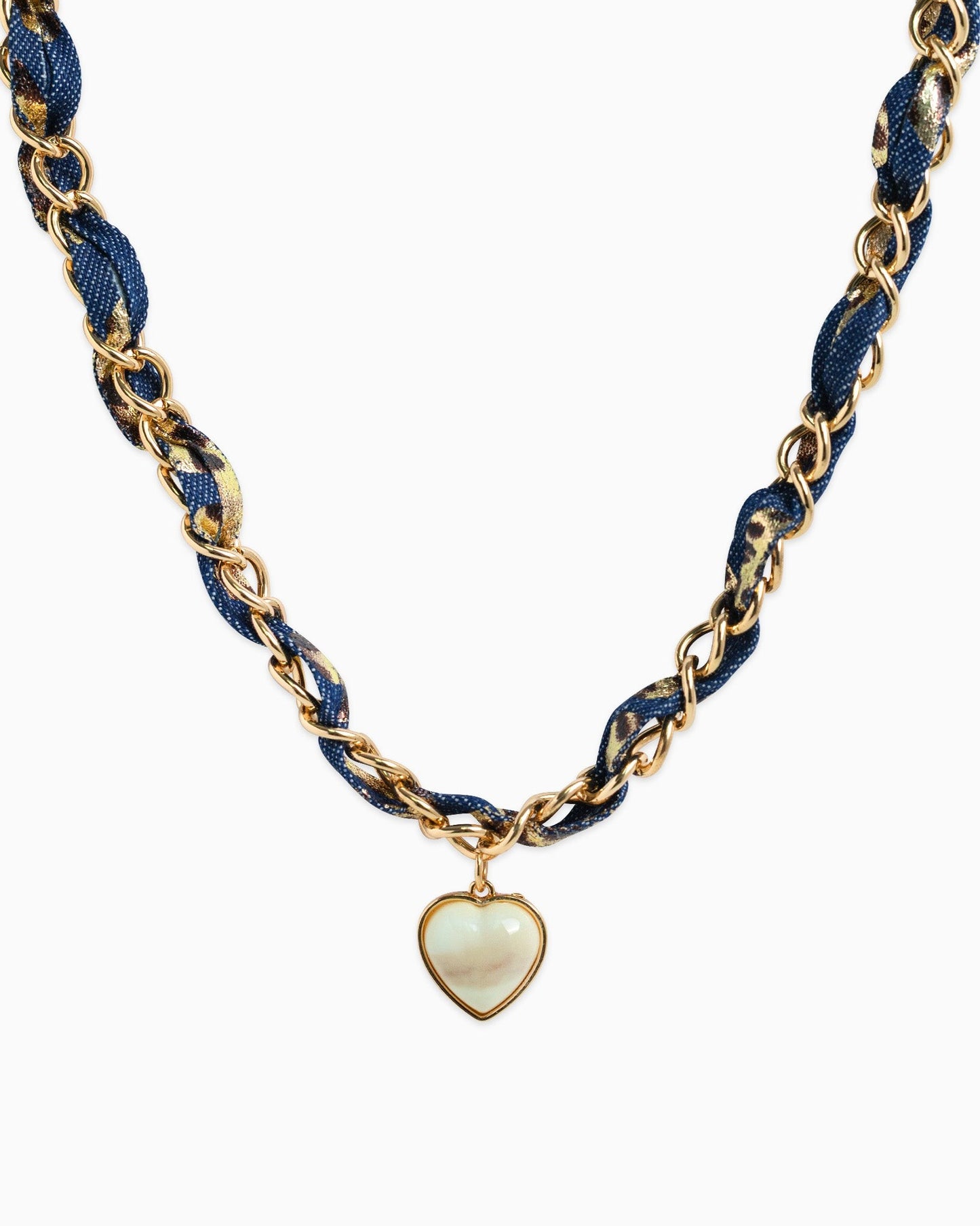 Leopard Denim Heart Necklace