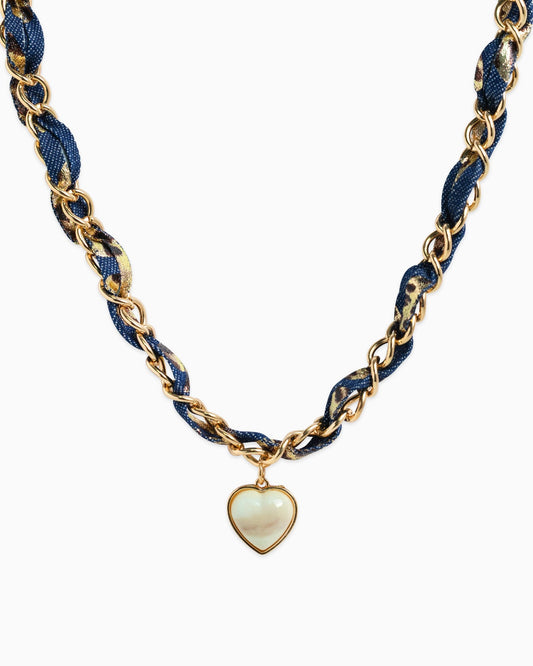 Leopard Denim Heart Necklace