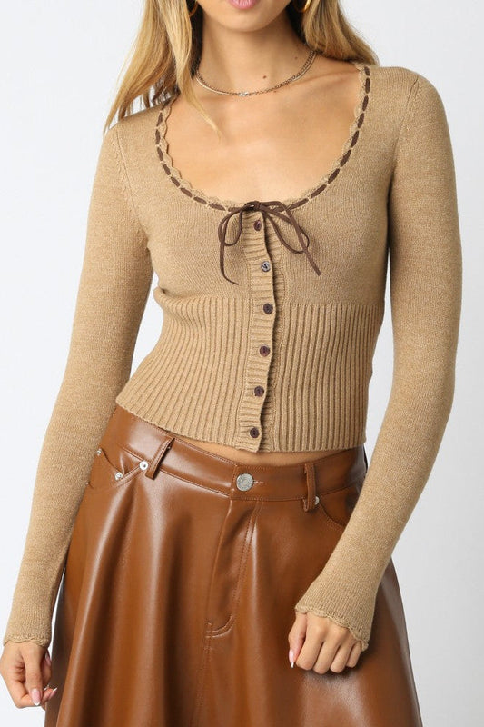Taupe Ribbon Knit Sweater